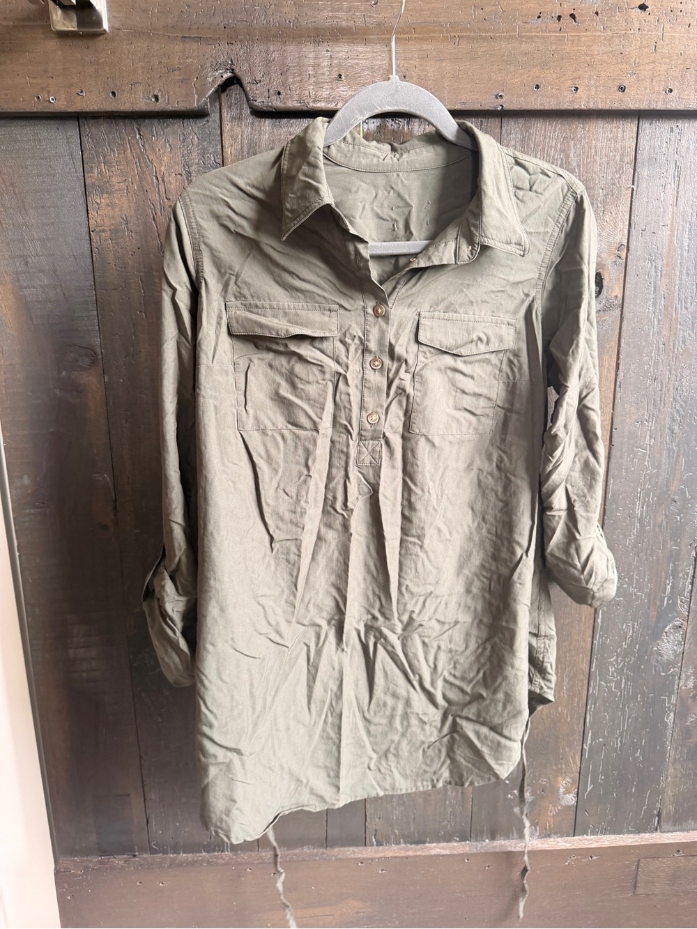 Men's Casual Button Henley Shirt - Olive Green